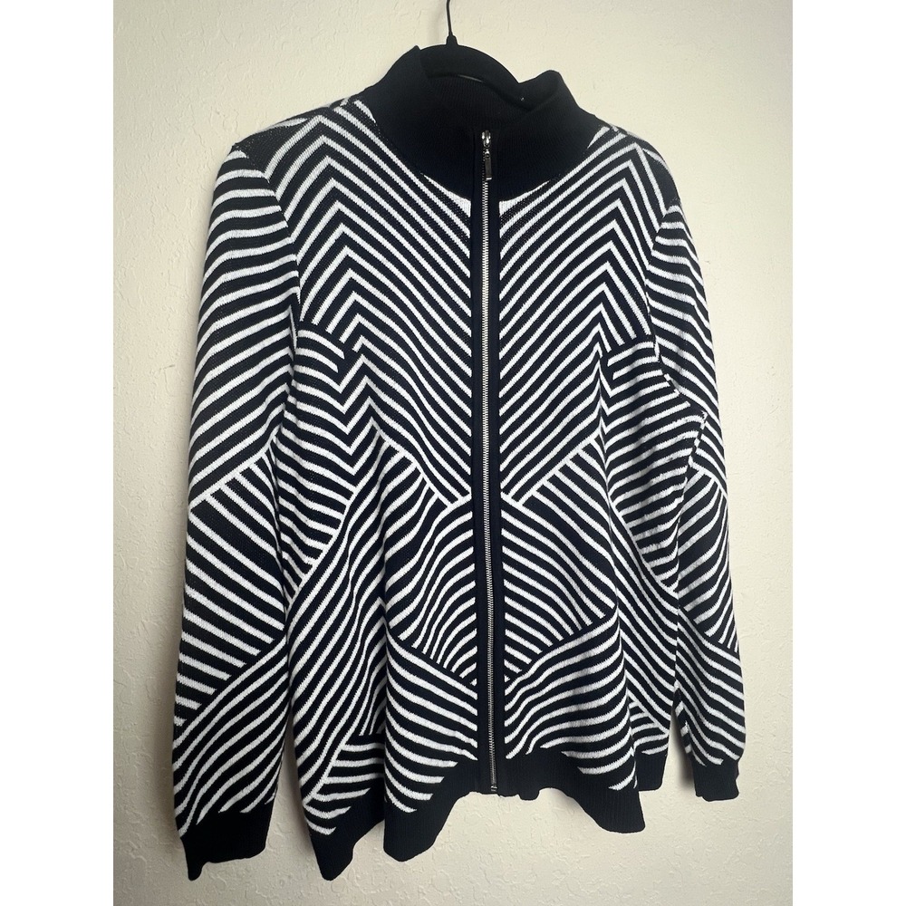 Weekends By Chicos Knit Jacket Cardigan‎ Full Zip Abstract Size 2 Large 12 Knit